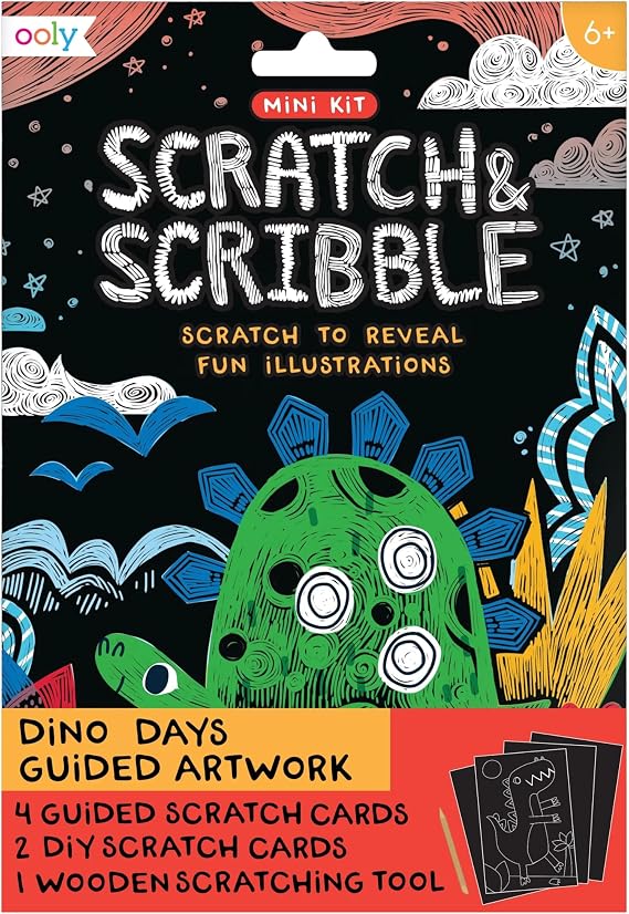 Ooly Mini Scratch & Scribble Art Kit, 6 Cards Dino Days
