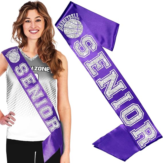 RhinestoneSash Basketball Senior Sash Unisex - Purple & Red Premium Grade Satin Sashes - High School Basketball Gifts