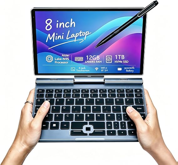 KOOFORWAY 8" Mini Laptop, N95,2-in-1 Small Computer 12GB RAM, 1TB SSD