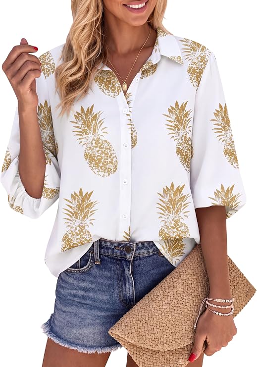 Women Button Down Shirt Beach Vacation Cruise Luau Party Music Festival