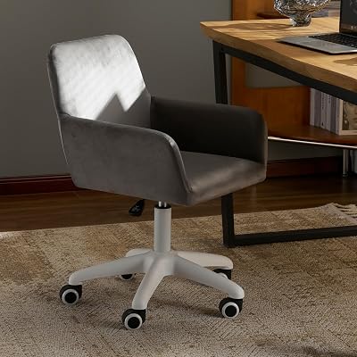 MOJAY Velvet Home Office Swivel Chair, Computer Chair Pretty Office Chairs, 360°Swivel Height Adjustable Reception Chair with Wheels for Women Girls