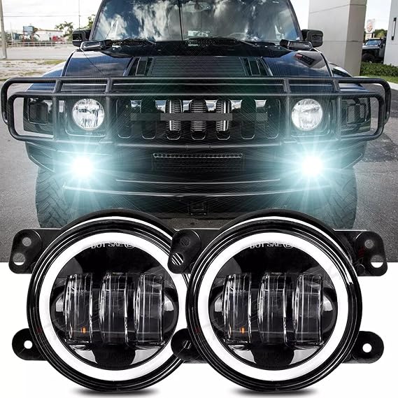 CHUSYYRAY 4 Inch Fog Lights Compatible with Hummer H2 Fog Lights Assembly 2003 2004 2005 2006 2007 2008 2009, DRL Amber Turn Signal LED Front Bumper Fog Lights, 6000K Super Bright, Pack of 2