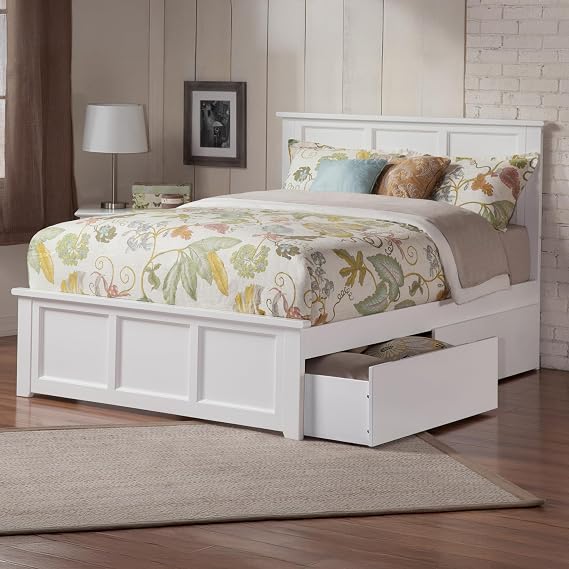 AFI, Madison Queen Storage Platform Bed with Matching Footboard, White