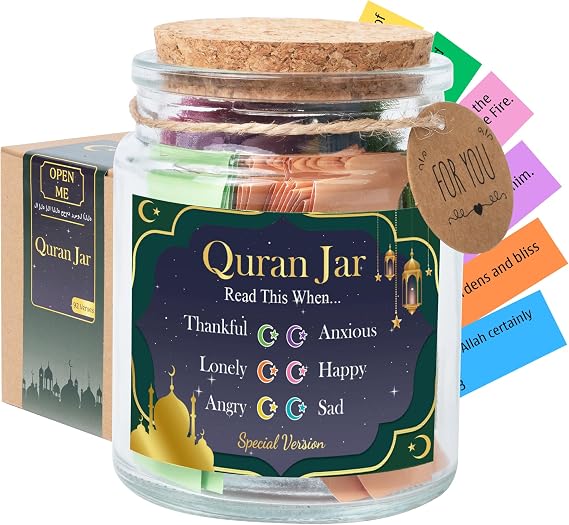 92 Quran Verse Jar - Islamic Decor & Gift Set, Small Quran Verses for Eid, Muslim Gifts for Men & Women, Islam Home Decoration, Spiritual Ramadan Gift