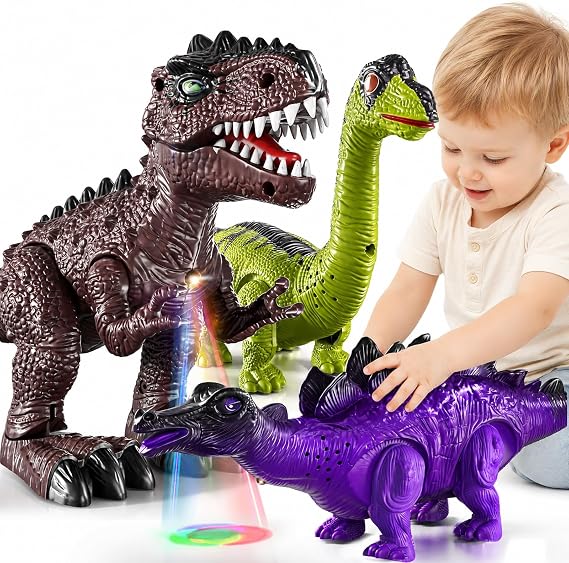 JUKUDAHU 3-Pack Electronic Walking Dinosaur Toys for Kids 3-5 Years Old