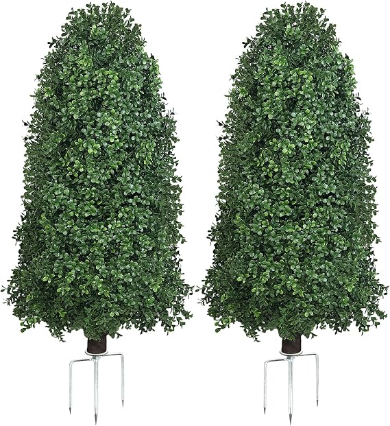 Boxwood Topiary Bush -Artificial Topiary for Outdoors-Evergreen Plants Topiary Ball Tree UV-Resistant 2-Pack for Front Porch Garden Yard Balcony Decor