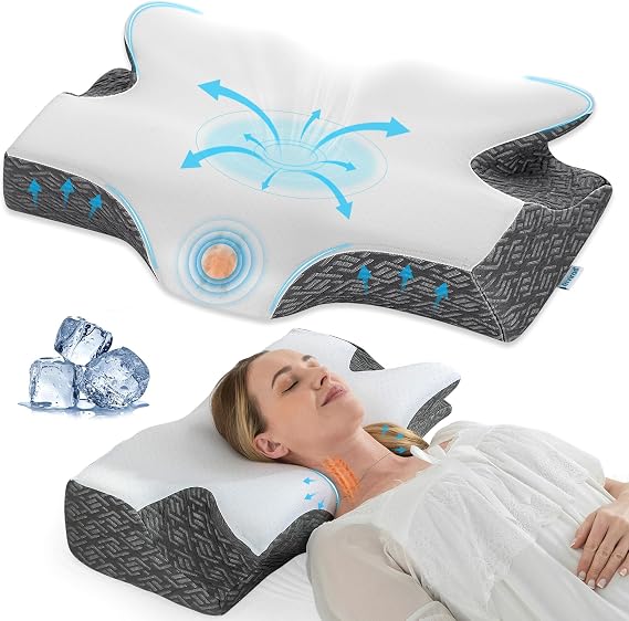 Elviros Cervical Neck Memory Foam Pillow with Removable Cooling Pillowcase