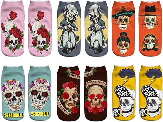 Benefeet Sox Funny Socks Ankle Girls Women Crazy Print Patterned Short Sock | 3D Print Pattern, Sloth Avocado Llama, Colorful Crazy Graphic Design Low Cut Socks, 4/6 Pack
