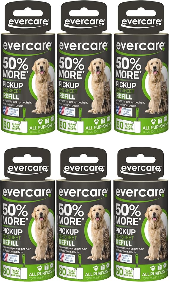 Evercare Extra Sticky Pet Lint Roller Refill 60 Sheets, 6-Pack