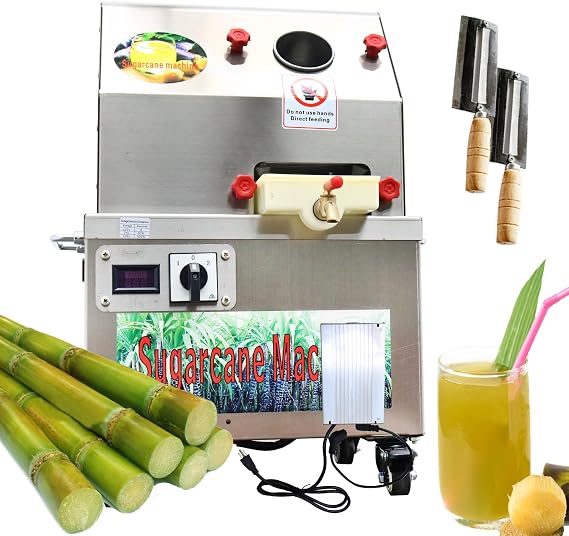 Electric Sugarcane Juicer Commercial Sugarcane Extractor 24V DC/110V AC Heavy-Duty Stainless Steel 3-Roller Press with Chain Gear Drive, 300Kg/H Capacity, Easy Clean & Auto Gap Adjustment