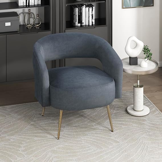 Lexicon Mid-Century Modern Velvet Accent Chair with Open Back, Dark Gray