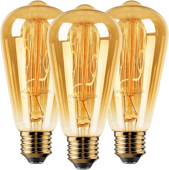 Vanke E27 Vintage Light Bulbs, 2200K Warm Light Dimmable, Pack of 3 | Edison Screw Decorative Filament Bulb [Energy Class G]