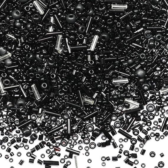 100g Mix Tube Beads Bugle Beads,3500+pcs Glass Bulk Spacer Multi Size 2-6mm Kit for Jewelry Making DIY Craft Bracelets Necklace Earring Making (Black Mixed)