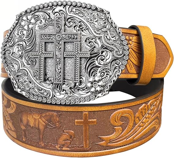 TOPACC Western Belts for Men Woman Western Belt Buckle Cowgirl Cowboy Leather Country Belt for Jeans Pants Gift