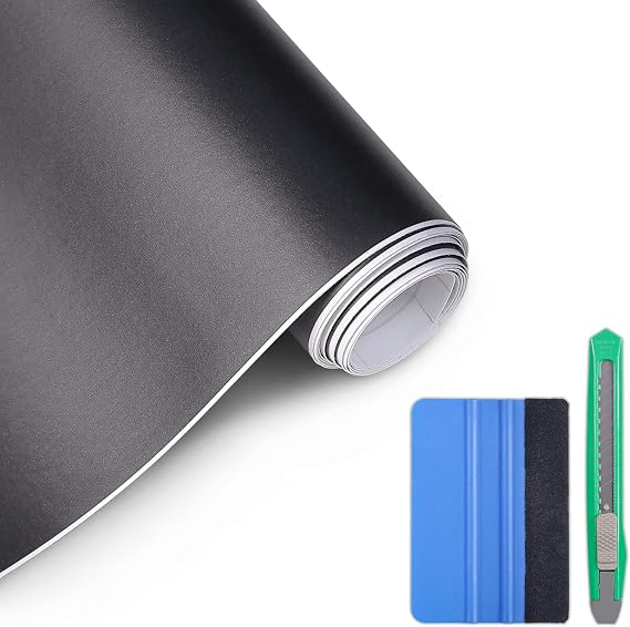 Lypumso Matte Black Vinyl Wrap with Tool Kits, Self Adhesive Car Wrap Vinyl Film with Air Release Technology Perfect for Vehicle Interior Exterior DIY Decor 1ft x 10ft