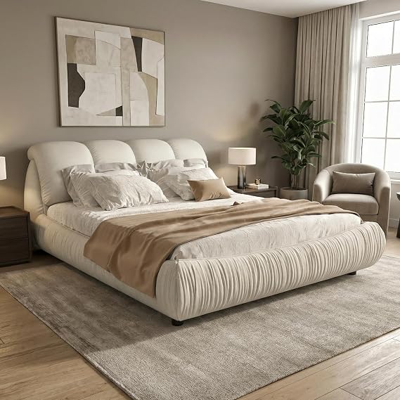 Queen Size Upholstered Platform Bed with Oversized Padded Headboard, Black
