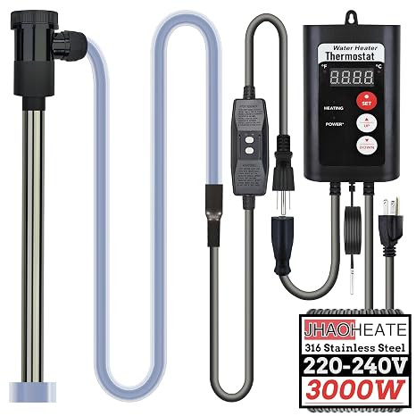 3000W 240V Immersion Water Heater with GFCI & Temp Control Submersible Electric Heater for Inflatable Pool, Spa, Baptismal Pool, Bucket, Above-Ground Pool, Bathtub & Swimming Pool