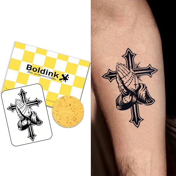 Cross and Prayer Hands Temporary Tattoos Realistic Fake Tattoo Waterproof