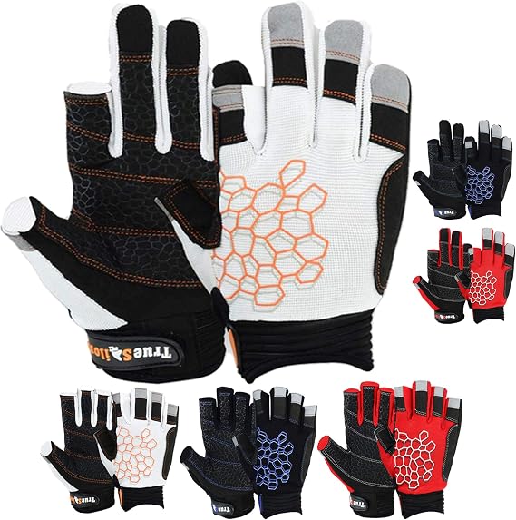MRX BOXING & FITNESS Sailing Gloves Sticky Palm Gripy Glove Yachting Kayak Dinghy Fishing 2 Cut Finger (White Large)