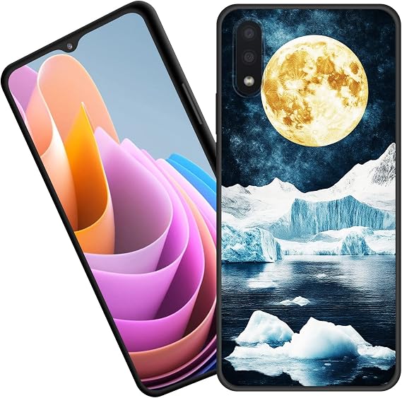 for Galaxy A02 Case,Premium Soft Silicone Rubber Full-Body Protective Bumper Case for Samsung Galaxy A02,Moon Over Ice Mountains