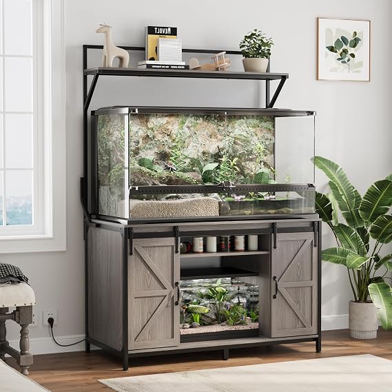 VOWNER 48"x24" Reptile Tank Stand with Power Outlet & Storage Cabinet, Grey