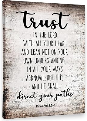 PHAMTE Proverbs 3:5-6 Trust In The Lord With All Your Heart Christian Wall Art, Bible Scripture Wall Decor, Christian Bible Scripture Print Framed Canvas Wall Art Home Room Office Church Decor11x14