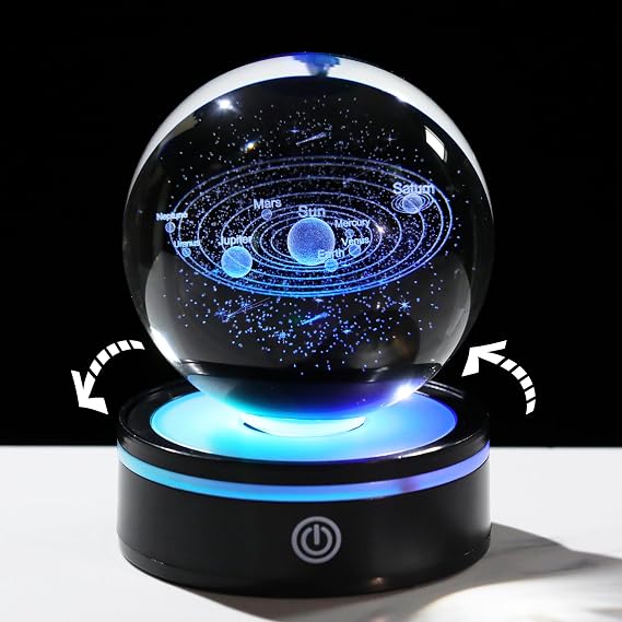 Arikyrist 8cm Crystal 3D Solar System Rotatable Ball Gifts for Men Kids [Energy Class G]