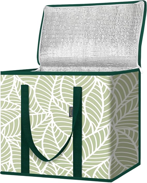 BALEINE Insulated Reusable Grocery Bags with Zippered Top, Large Cooler Bag