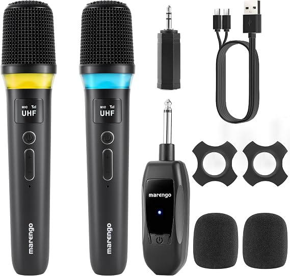 Wireless Microphones, Volume Control, LED Lights, 40H Duration, 200FT Range | One-to-one chip connection delivers simple, stable pairing for singing, speeches, church events, parties, and karaoke nights