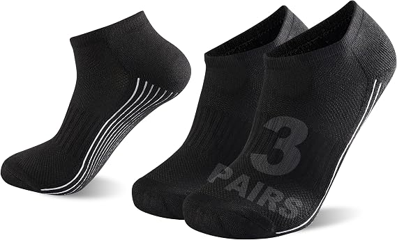 Sunew 3 Pairs Short Viscose Bamboo Socks, Women's Viscose Bamboo Fiber Sweaty Practice Soft Anti Slip Low Cut Wicking Moisture Home Indoor Athletic Tennis Biking Socks Black S