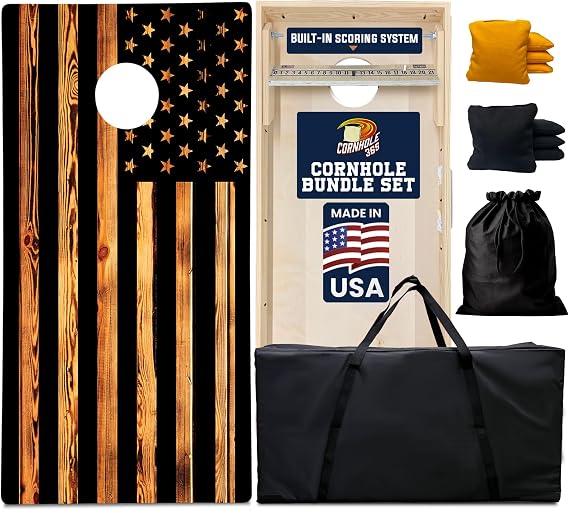 Cornhole365 Complete Cornhole Board Set - Indoor & Outdoor Game Bundle | Includes Regulation-Size Solid Wood Cornhole Board, 8 All-Weather Cornhole Bags, Portable Carrying Case & String Tote Bag