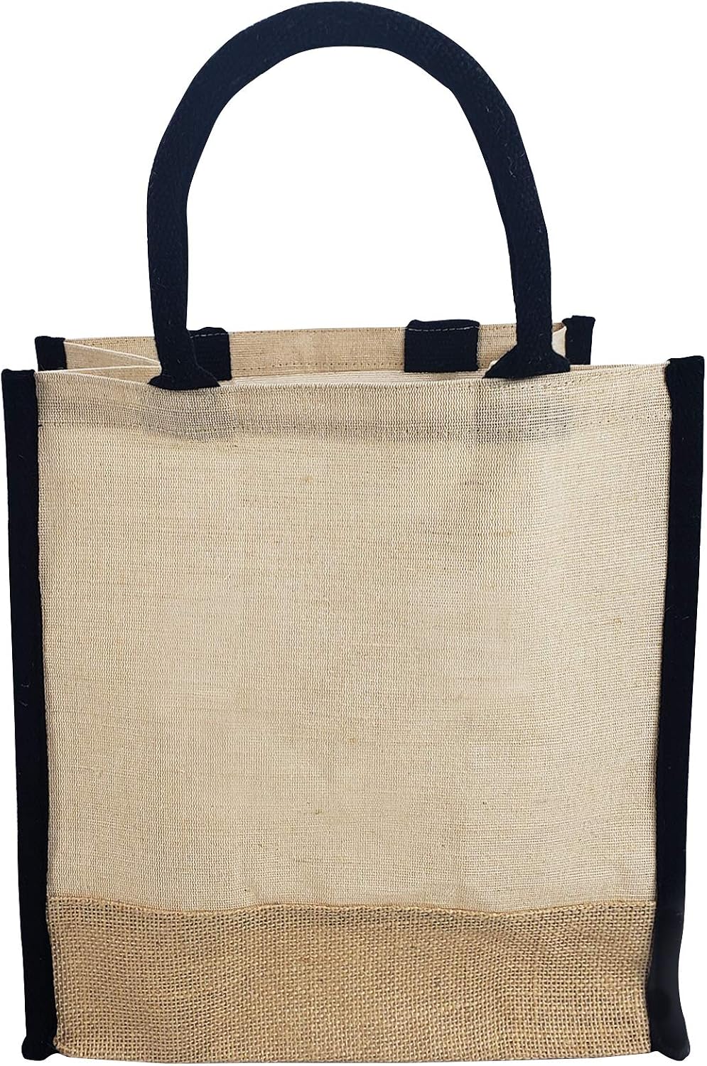 Reusable Jute Canvas Tote Bags wFull Gusset Laminated Interior Hessian Burlap Bags for Work, School, Shopping, Daily Use, Black, Set of 6 - Small 9 x 11 x 4