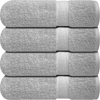 Infinitee Xclusives Luxury 100% Ring-Spun Cotton Bath Towels Set of 4 27x54 inches Soft, Absorbent & Quick-Drying Towels for Bathroom, Gym, Spa & Hotel Use Charming Grey, Bath Towels