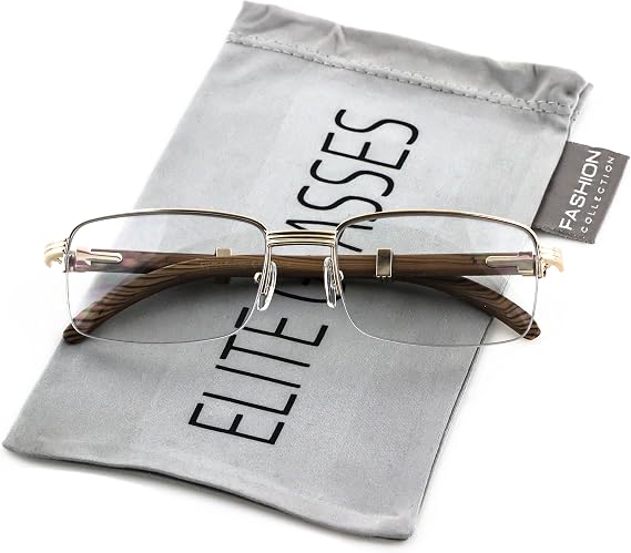 FLAWLESS EYEWEAR Elite WOOD Art Nouveau VINTAGE Semi Rimless Style Gangster RICH Frame EyeGlasses