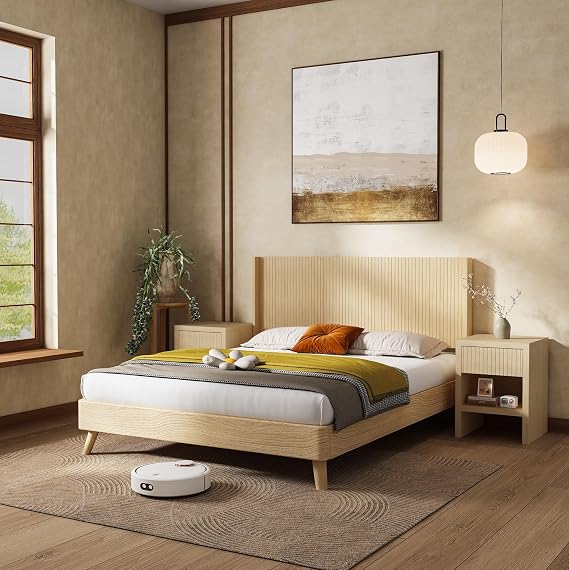 Wood Headboard King Size, 80.3" Wide Wooden King Headboard Only, Solid Wood Foundation, Wall Mounted Fluted Panel, Modern Farmhouse Headboards, Natural
