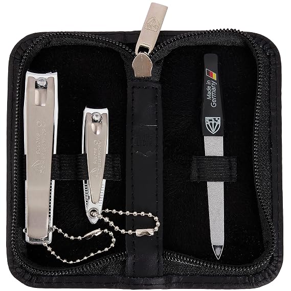 3 Swords Germany - brand quality 3 piece manicure pedicure grooming kit set for professional finger & toe nail care tool clipper fashion leather case in gift box, Made by 3 Swords (762)