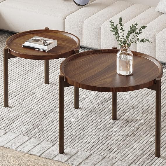 Round Nesting Coffee Tables Set of 2,Round End Table,Small Nesting Tables,Side Table,for for Living Room Bedroom Balcony