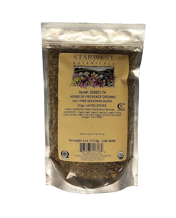 Starwest Botanicals Organic Herbs De Provence, Salt Free - 4 Oz