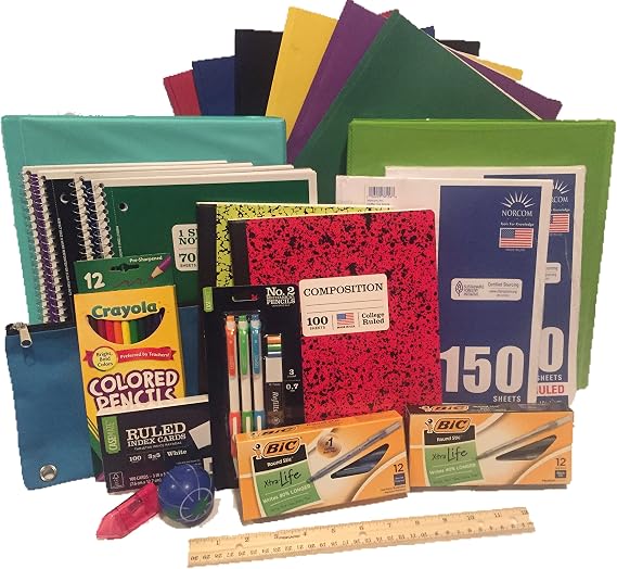 Secondary School Supply Pack - 25 Essential Items for College, High School or Middle School. Includes Pencils, Paper, Binders, Notebooks, Folders and More! 25 Piece Bundle