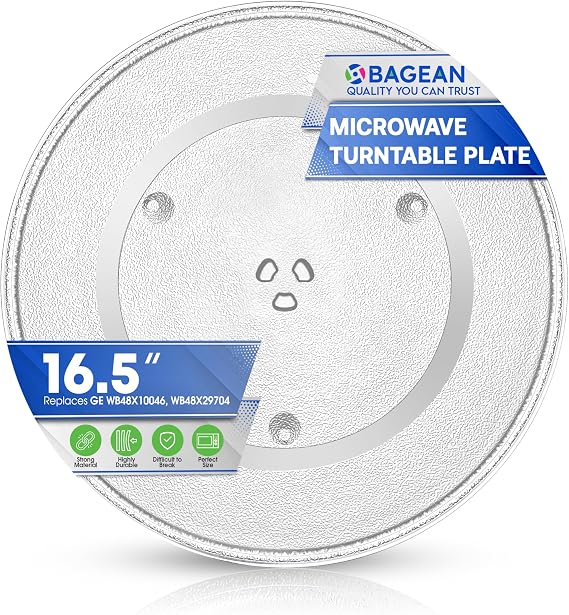 Microwave Plate Replacement 16.5 inch Fits WB48X10046 and WB48X29704 GE Microwave Turntable Plate - Exact Replacement Microwave Glass Plate - Durable Oven Dish Tray For Better Reheating and Cooking