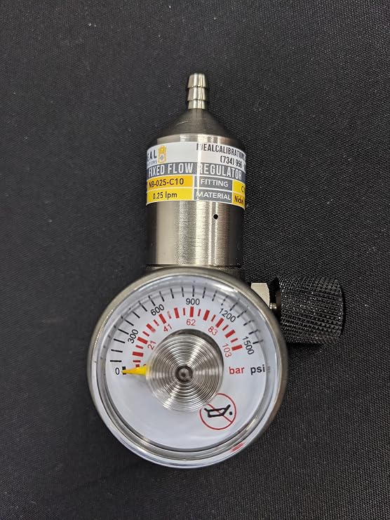 MSA and RKI Compatible 0.25lpm Nickel Brass Fixed Flow Calibration Gas Regulator for Altair Pro, Altair 4, Altair 4X, Altair 4XR, GX-3R, and GX-3r Pro Gas detectors - C10 Fitting