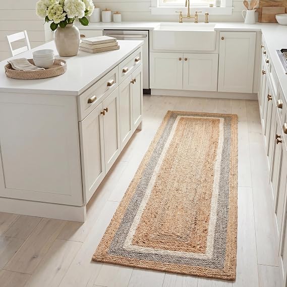 SAFAVIEH Natural Fiber Collection Runner Rug - 2'3" x 16', Natural & Grey & Ivory, Handmade Farmhouse Boho Coastal Rustic Braided Jute, Ideal for High Traffic Areas in Living Room, Bedroom (NF883B)
