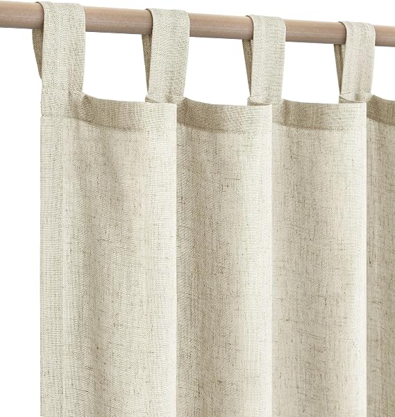 KOUFALL Retro Curtains for Living Room 70s Antique Old School Fashion Tab Top Linen Sheer Sack Cloth Linen Blend Canvas Lightweight Curtains for Bedroom,96 Inches Long,Sand Tan Beige