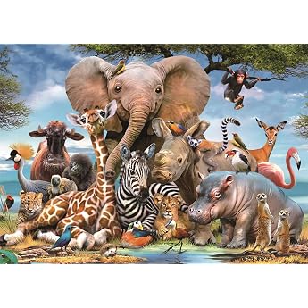 Puzzle for Adults 1000 Pieces Animal Kingdom 70 x 50 cm Elephant Puzzles for Adults Educational Game Challenge Toy 1000 Pieces Rhinoceros Zebra Giraffe Puzzles for Adults Children